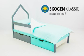 Кровать-домик детская мини Skogen графит-мятный в Костроме
