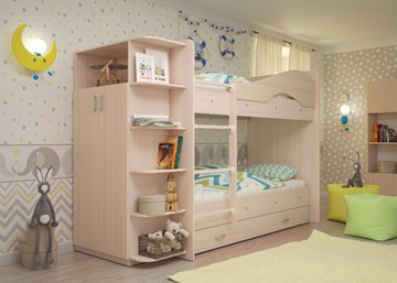 Детская кровать для девочки Мая на щитах со шкафом и ящиками, цвет Млечный дуб в Костроме