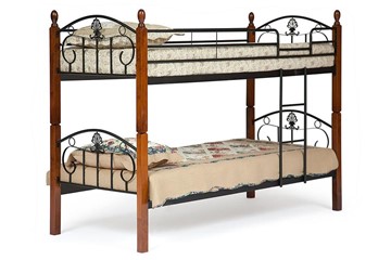 Детская кровать BOLERO двухярусная дерево гевея/металл, 90*200 см (bunk bed), красный дуб/черный в Костроме