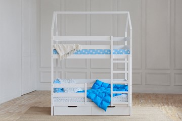 Двухэтажная детская кровать Домик с ящиками, цвет белый в Костроме