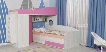 Детская кровать-шкаф Кадет-2 с металлической лестницей, корпус Винтерберг, фасад Розовый в Костроме