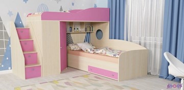 Детская кровать-шкаф Кадет-2 с универсальной лестницей, корпус Дуб, фасад Розовый в Костроме