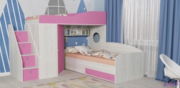 Детская кровать-шкаф Кадет-2 с универсальной лестницей, корпус Винтерберг, фасад Розовый в Костроме