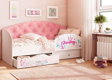 Детская кровать односпальная Эльза с бортиком, Розовый (щиты) в Костроме