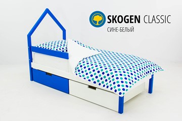 Детская кровать-домик мини Skogen сине-белый в Костроме