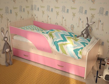 Детская кровать с ящиками Максимка, корпус Млечный дуб, фасад Розовый в Костроме