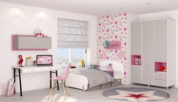 Подростковая мебель POLINI Kids Mirum №7 Белый / Серый / Розовый в Костроме