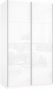 Шкаф 2-х створчатый Прайм (Белое стекло/Белое стекло) 1200x570x2300, белый снег в Костроме