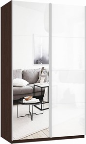 Шкаф 2-х дверный Прайм (Зеркало/Белое стекло) 1600x570x2300, венге в Костроме