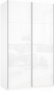 Шкаф 2-х створчатый Прайм (Белое стекло/Белое стекло) 1400x570x2300, белый снег в Костроме