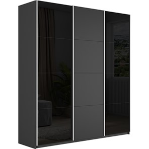 Шкаф 3-дверный Широкий Прайм (2 Стекла Черных / ДСП) 2400x570x2300, Серый диамант в Костроме