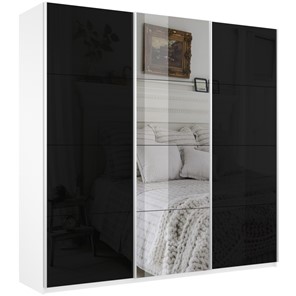 Шкаф трехдверный Широкий Прайм (2 Стекла Черных / Зеркало) 2400x570x2300, Белый Снег в Костроме