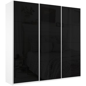 Шкаф 3-х створчатый Широкий Прайм (Черное стекло) 2400x570x2300,  Белый Снег в Костроме