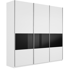 Шкаф 3-дверный Широкий Прайм (ДСП / Черное стекло) 2400x570x2300, Белый снег в Костроме
