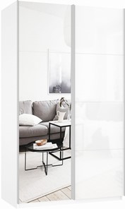 Шкаф 2-дверный Прайм (Зеркало/Белое стекло) 1200x570x2300, белый снег в Костроме