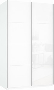 Шкаф 2-х дверный Прайм (ДСП/Белое стекло) 1400x570x2300, белый снег в Костроме