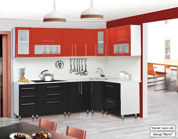 Модульная кухня Мыло 224 2600х1600, цвет Черный/Красный металлик в Костроме