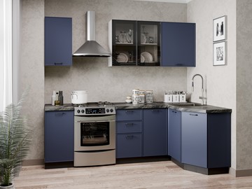 Кухонный угловой гарнитур 2400 Индиго, Белый/Темно-синий в Костроме