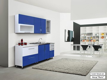 Кухня маленькая Мыло 224 2000х718, цвет Синий/Белый металлик в Костроме