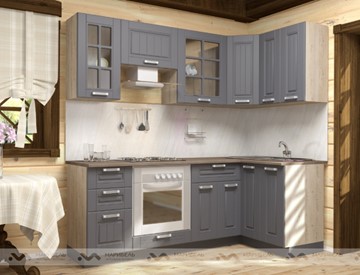 Модульная кухня Марибель Прованс 2200х1200, цвет Черный ясень/Дуб баррик в Костроме