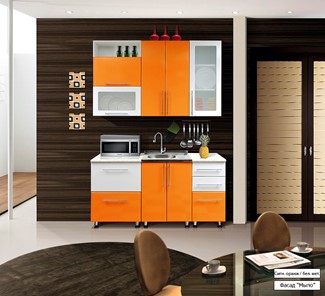 Малогабаритная кухня Мыло 224 1600х718, цвет Оранжевый/Белый металлик в Костроме
