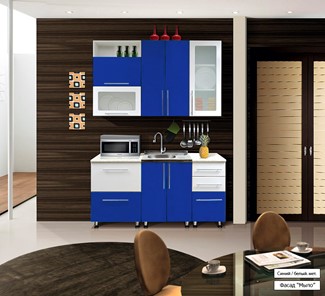 Кухня маленькая Мыло 224 1600х718, цвет Синий/Белый металлик в Костроме