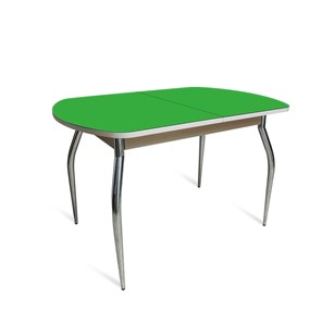 Обеденный стол ПГ-05 СТ2, дуб молочный/зеленое стекло/35 хром гнутые металл в Костроме