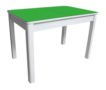 Раздвижной стол Айсберг-02 СТ2, белое ЛДСП/стекло зеленое/прямые массив белый в Костроме