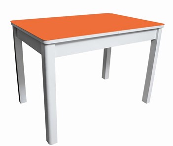 Кухонный стол раздвижной Айсберг-01 СТ2, белое ЛДСП/стекло оранжевое/прямые массив белый в Костроме