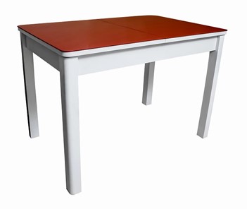 Кухонный раздвижной стол Айсберг-02 СТ2, белое ЛДСП/стекло алое/прямые массив белый в Костроме
