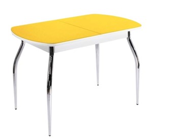 Кухонный раскладной стол ПГ-07 СТ2, белое/желтое стекло/35 хром гнутые металл в Костроме