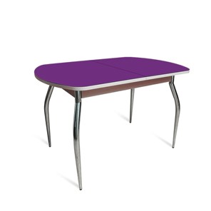 Кухонный раздвижной стол ПГ-02 СТ2, дуб молочный/фиолетовое стекло/35 хром гнутые металл в Костроме