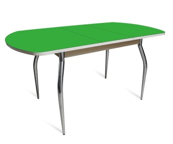 Кухонный стол раскладной ПГ-07 СТ2, дуб молочный/зеленое стекло/35 хром гнутые металл в Костроме