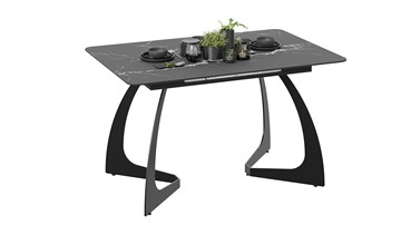 Обеденный раздвижной стол Конкорд Тип 2 (Черный муар/Стекло матовое черный мрамор) в Костроме