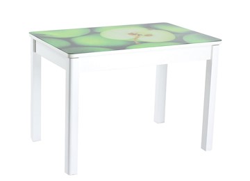 Кухонный раздвижной стол Айсберг-02 СТФ, белое лдсп/зеленые яблоки/40 прямые массив белые в Костроме
