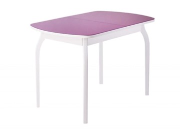 Кухонный стол раздвижной ПГ-мини, матовое фиолетовое стекло, ноги гнутые массив белый в Костроме