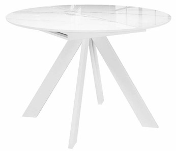 Стол из стекла раздвижной DikLine SFC110 d1100 стекло Оптивайт Белый мрамор/подстолье белое/опоры белые в Костроме