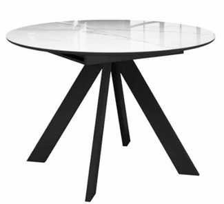 Стеклянный обеденный стол раздвижной  DikLine SFC110 d1100 стекло Оптивайт Белый мрамор/подстолье черное/опоры черные в Костроме
