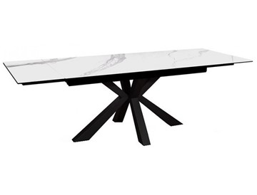 Керамический стол раздвижной DikLine SFE140 Керамика Белый мрамор/подстолье черное/опоры черные (2 уп.) в Костроме