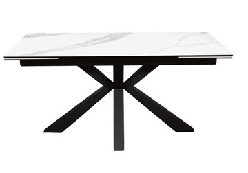 Керамический кухонный стол раздвижной DikLine SFE160 Керамика Белый мрамор/подстолье черное/опоры черные (2 уп.) в Костроме