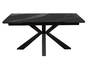 Керамический обеденный стол раздвижной DikLine SFE160 Керамика Черный мрамор/подстолье черное/опоры черные (2 уп.) в Костроме