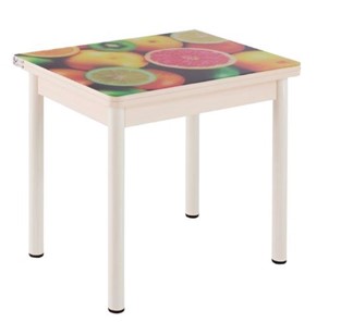 Кухонный пристенный стол СПА-02 СТФ, дуб молочный ЛДСП/стекло фрукты/36 прямые трубки крашеные белые в Костроме