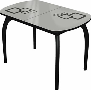 Кухонный раскладной стол Ривьера мини дерево №1, Рисунок квадро (стекло белое/черный/черный) в Костроме