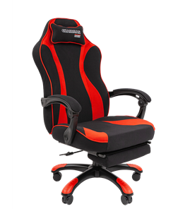 Игровое кресло CHAIRMAN GAME 35 с выдвижной подставкой для ног Ткань  черная / Ткань красная в Костроме