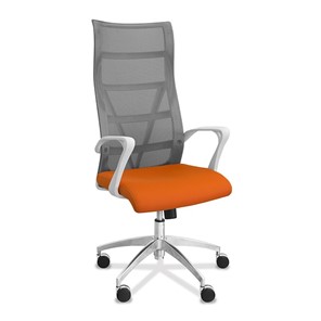Кресло в офис Топ X белый каркас, сетка/ткань TW / серая/оранжевая в Костроме