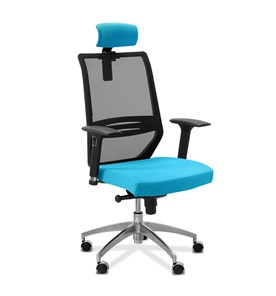 Офисное кресло для руководителя Aero lux с подголовником, сетка/ткань TW / черная/голубая в Костроме