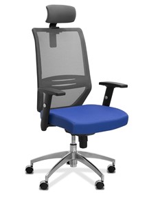Кресло в офис Aero с подголовником, сетка/ткань TW / черная/ синяя в Костроме