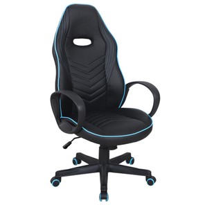 Офисное кресло BRABIX "Flame GM-004", экокожа, черное/голубое, 532498 в Костроме