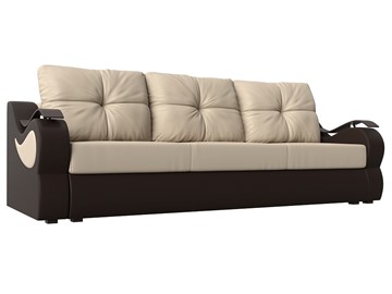 Прямой диван Меркурий еврокнижка, Бежевый/коричневый (экокожа) в Костроме