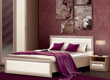 Кровать 2-х спальная Камелия, 1600, шимо светлый/белый кожзам в Костроме